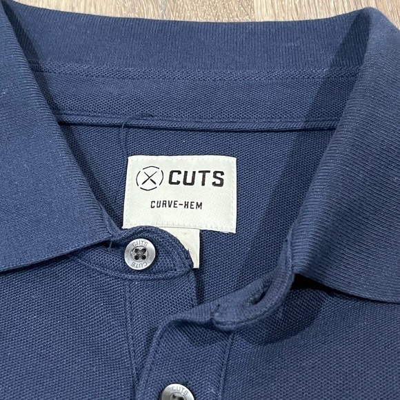 Men’s Size Large Cuts Clothing Curved Hem Fitted Navy Prestige Polo Shirt - Picture 6 of 6